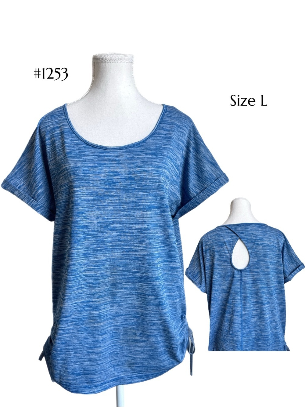 Tuff Athletic Blue Short Sleeve Scoop Neck Top with Back Keyhole | Tops | Tees